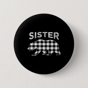Black And White Buffalo Plaid Sister Bear Christma Button