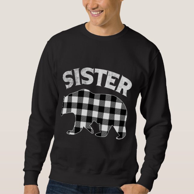 Black And White Buffalo Plaid Sister Bear Christma Sweatshirt (Front)