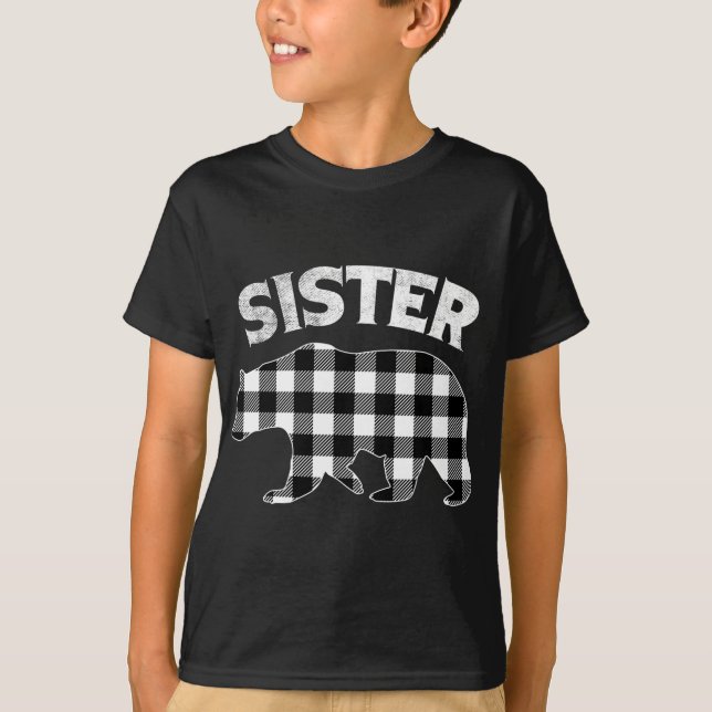 Black And White Buffalo Plaid Sister Bear Christma T-Shirt (Front)
