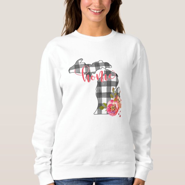 Black and White Buffalo Plaid State of Michigan  Sweatshirt (Front)