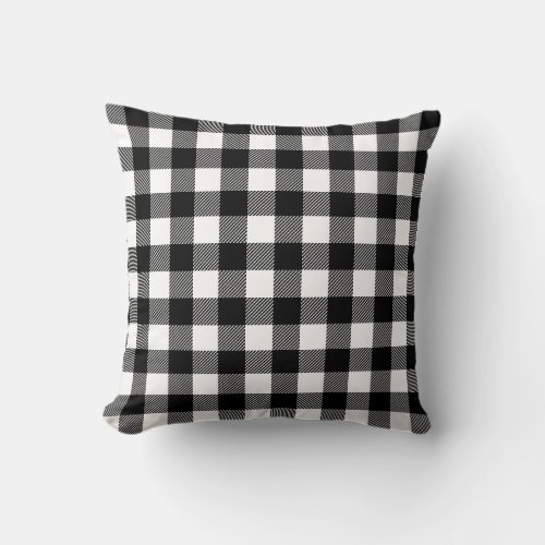 Black and White Buffalo Plaid Throw Pillow