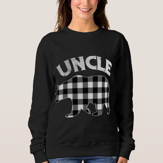Black And White Buffalo Plaid Uncle Bear Christmas Sweatshirt (Front)