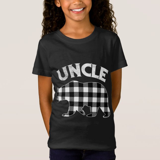 Black And White Buffalo Plaid Uncle Bear Christmas T-Shirt (Front)