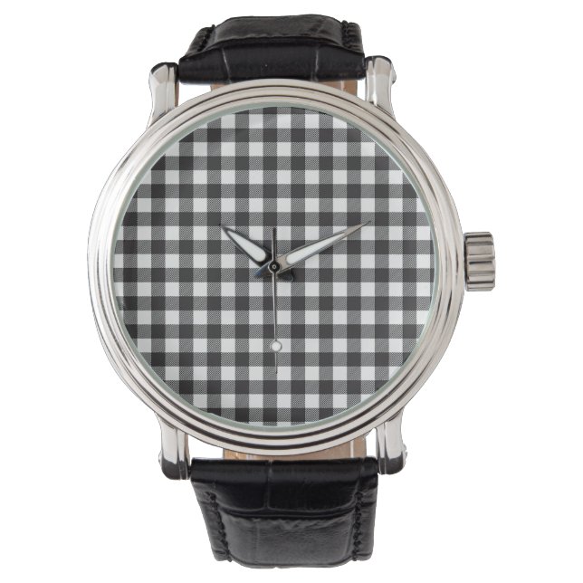 Black and White Buffalo Plaid Watch (Front)