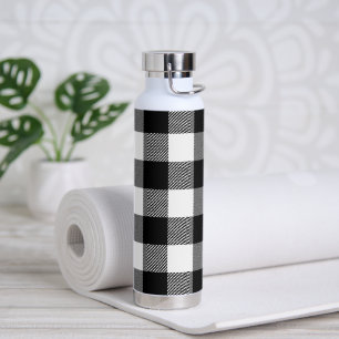 Black and White Buffalo Plaid Water Bottle
