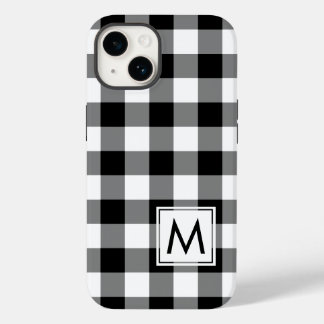 Black and White Buffalo Plaid with Monogram Case-Mate iPhone 14 Case