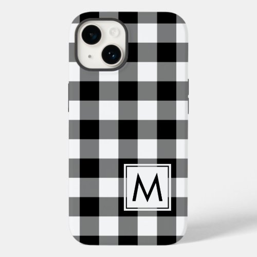 Black and White Buffalo Plaid with Monogram Case_Mate iPhone 14 Case