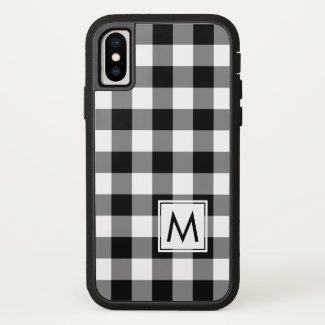 Black and White Buffalo Plaid with Monogram iPhone X Case