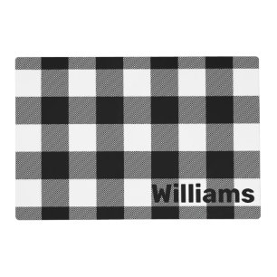 Black and White Buffalo Plaid with Name Placemat