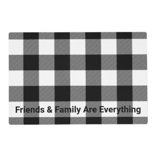Black and White Buffalo Plaid with Quote Placemat