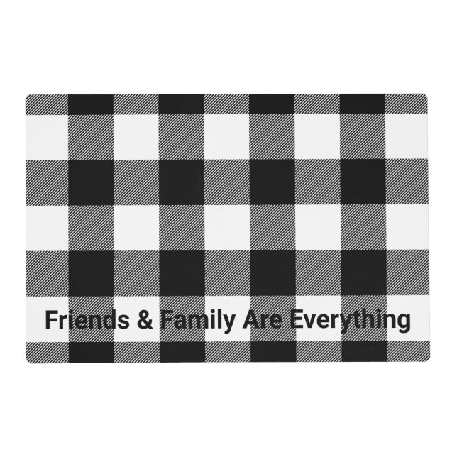 Black and White Buffalo Plaid with Quote Placemat (Front)