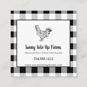 Black and White Buffalo Plaid with Rooster Square Business Card