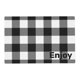 Black and White Buffalo Plaid with Text Placemat