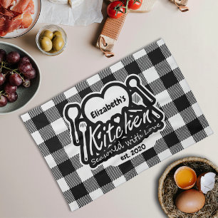 Black and White buffalo plain Kitchen Custom Name Towel