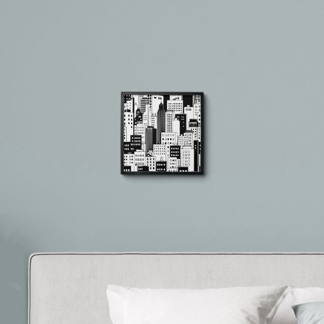 Black and White Buildings Pattern Peel And Stick Photo Tile (Bedroom)