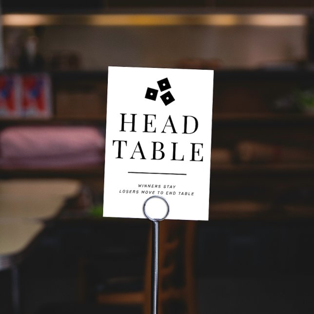 Black and White Bunco Head Table Number (Bunco dice game Head Table two-sided table sign with directions in black and white)