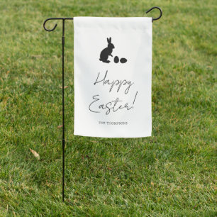 Black And White Bunny And Eggs Simple Happy Easter Garden Flag