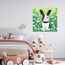 Black And White Bunny Metal Wall Art