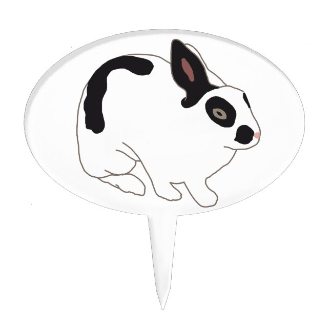Black and White Bunny Rabbit Cake Topper (Front)