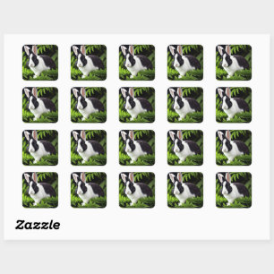 Black And White Bunny Rabbit, Square Sticker