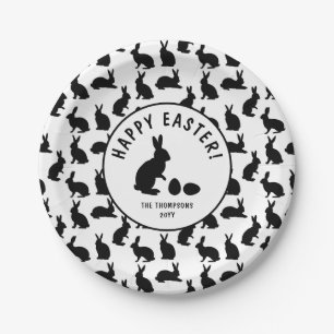 Black And White Bunny Shapes Modern Easter Paper Plates