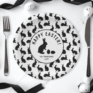 Black And White Bunny Shapes Modern Easter Paper Plates