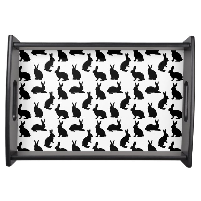 Black And White Bunny Shapes Pattern For Easter Serving Tray (Front)
