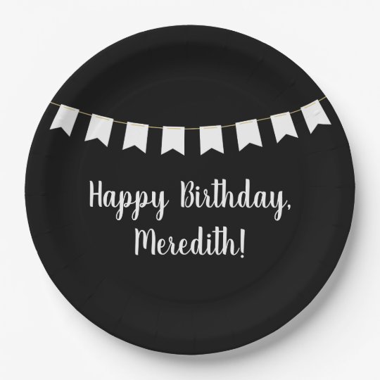 Black and White Bunting Birthday Party Paper Plate