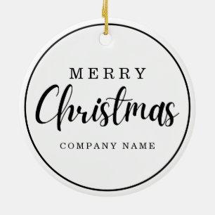 Black And White Business Logo Merry Christmas Ceramic Ornament