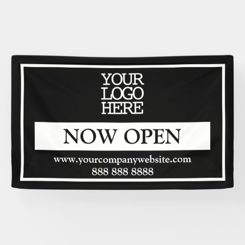 Black and White Business Logo Now Open Banner