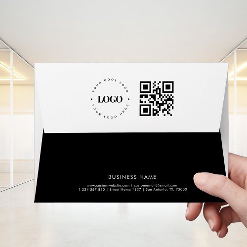 Black and White Business Logo Qr Code Address Envelope