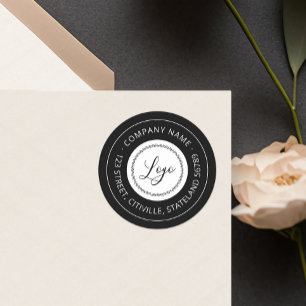 Black And White Business Logo Return Address Classic Round Sticker