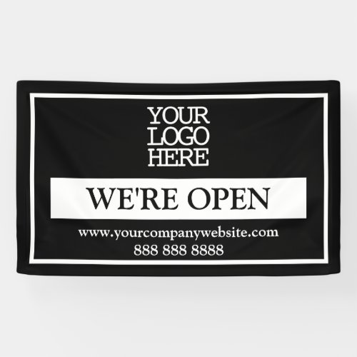 Black and White Business Logo Were Open Banner