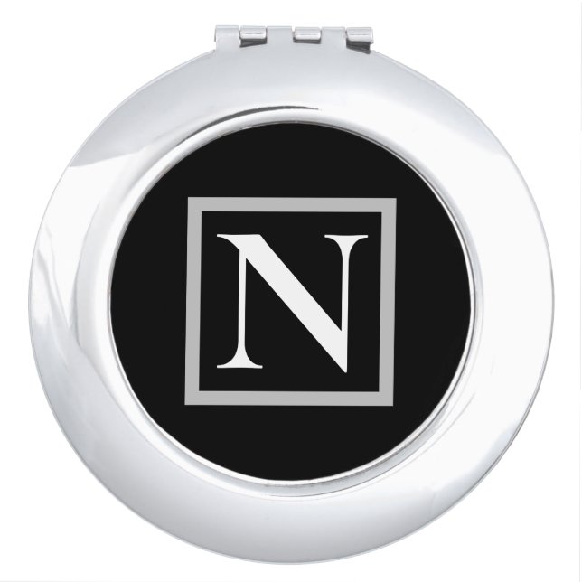 Black and White Business Monogram Compact Mirror (Front)