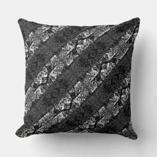 Black and White Busy Abstract Tribal Stripe Throw Pillow