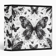 Black and White Butterflies 3-Ring Binder