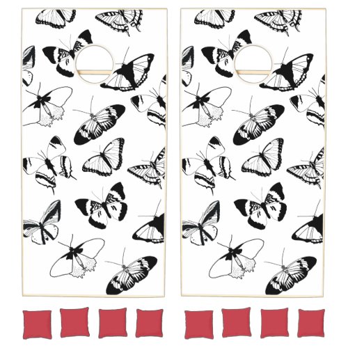 Black and White Butterflies Cornhole Set