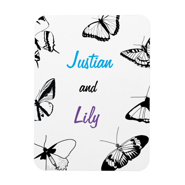 Black and White Butterflies Magnet (Vertical)