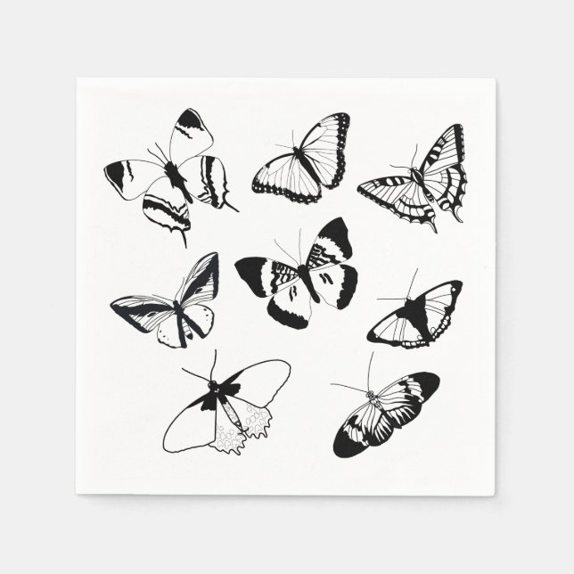 Black and White Butterflies Napkins (Front)