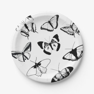 Black and White Butterflies Paper Plates