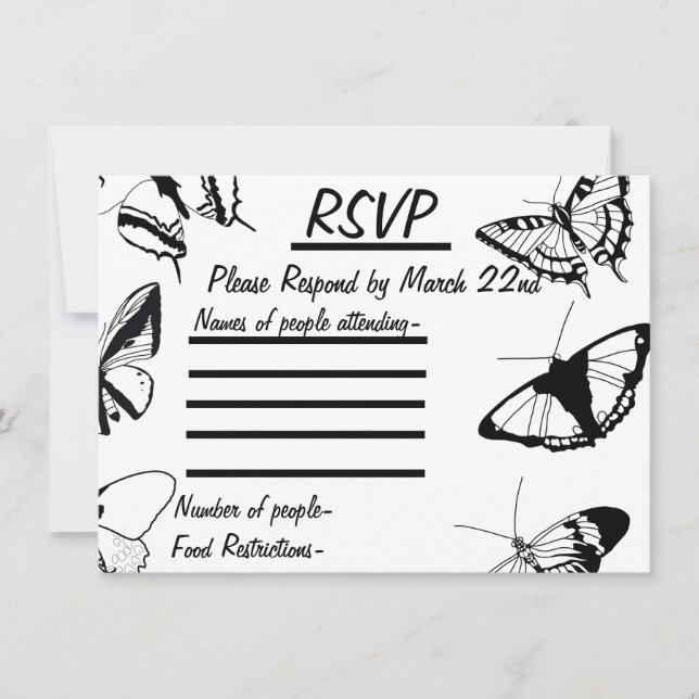 Black and White Butterflies RSVP Flat Card (Front)