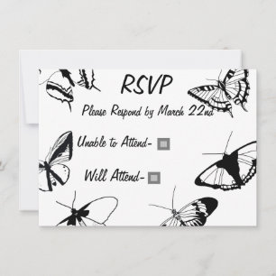 Black and White Butterflies RSVP Flat Card