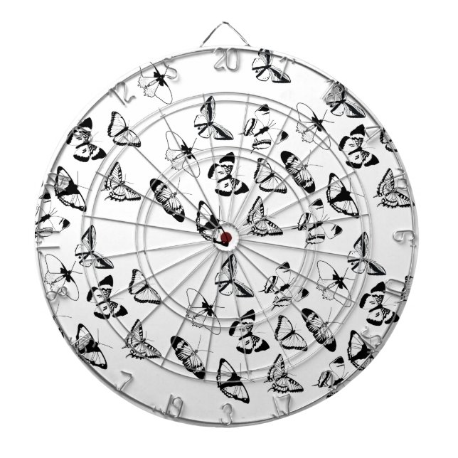 Black and White Butterflies Wedding Dart Board (Front)