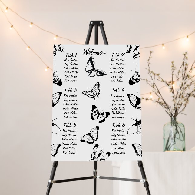 Black and White Butterflies Wedding Foam Board (In Situ (Stand))