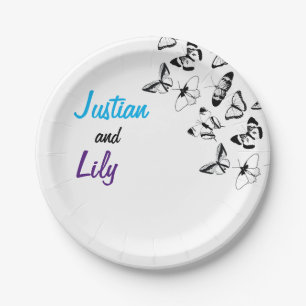 Black and White Butterflies wedding Paper Plates