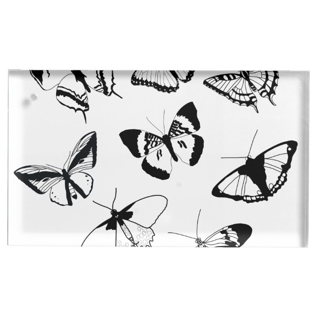 Black and White Butterflies wedding Place Card Holder (Front)