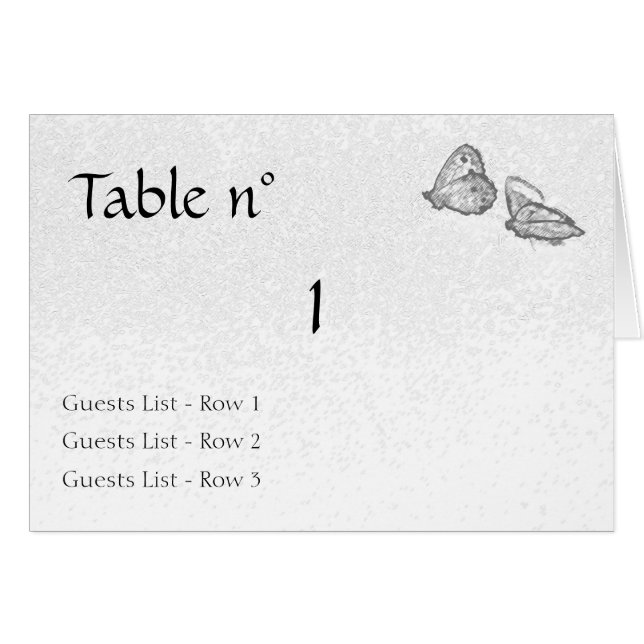 Black and white Butterflies Wedding Table Placehol (Front Horizontal)