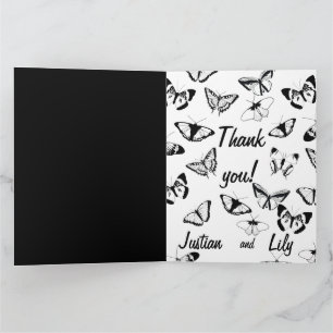 Black and White Butterflies Wedding Thank You Card