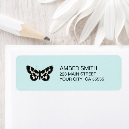 Black and White Butterfly Aqua Blue Nature Label