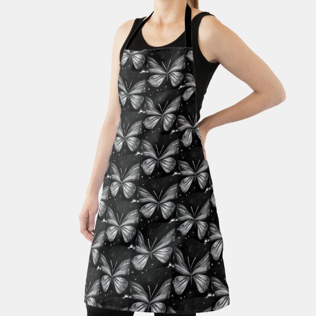 Black and white butterfly artist smock apron (Insitu)